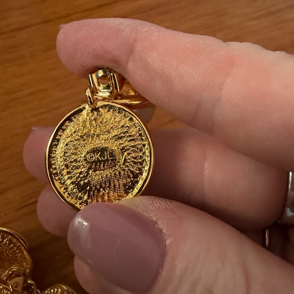 KJL Vintage Double Pearl Dangle Clip On Earrings Gold Statement Kenneth Jay Lane - Picture 4 of 5